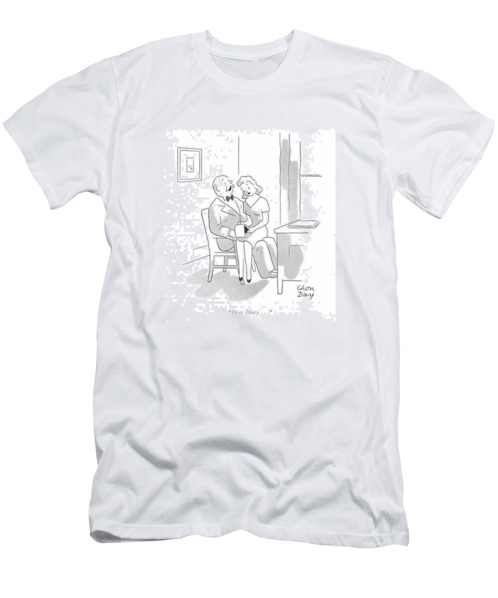 112652 Cda Chon Day Businessman Dictating T-Shirt featuring the drawing Dear Diary by Chon Day