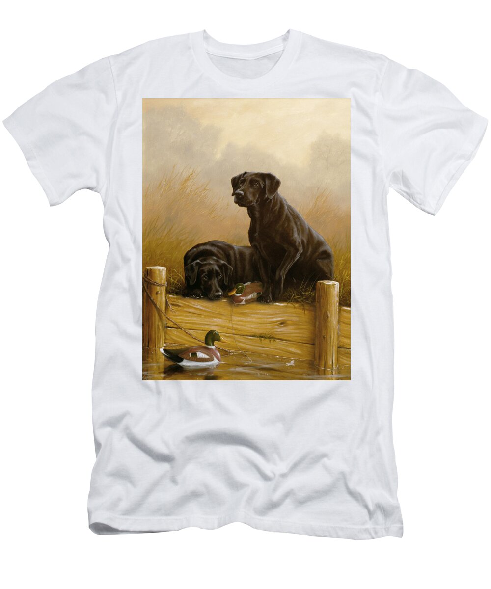 Lab T-Shirt featuring the painting Decoy dawn by John Silver