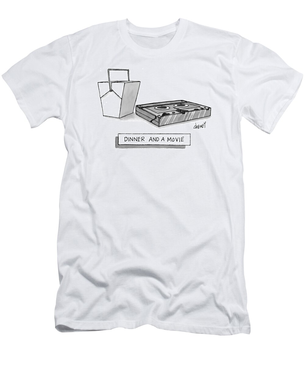 Dinner T-Shirt featuring the drawing Dinner And A Movie by Tom Cheney