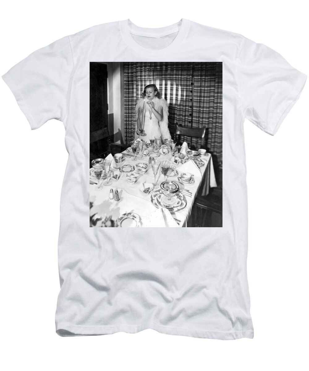 1 Person T-Shirt featuring the photograph Dinner Party Table Setting by Underwood Archives