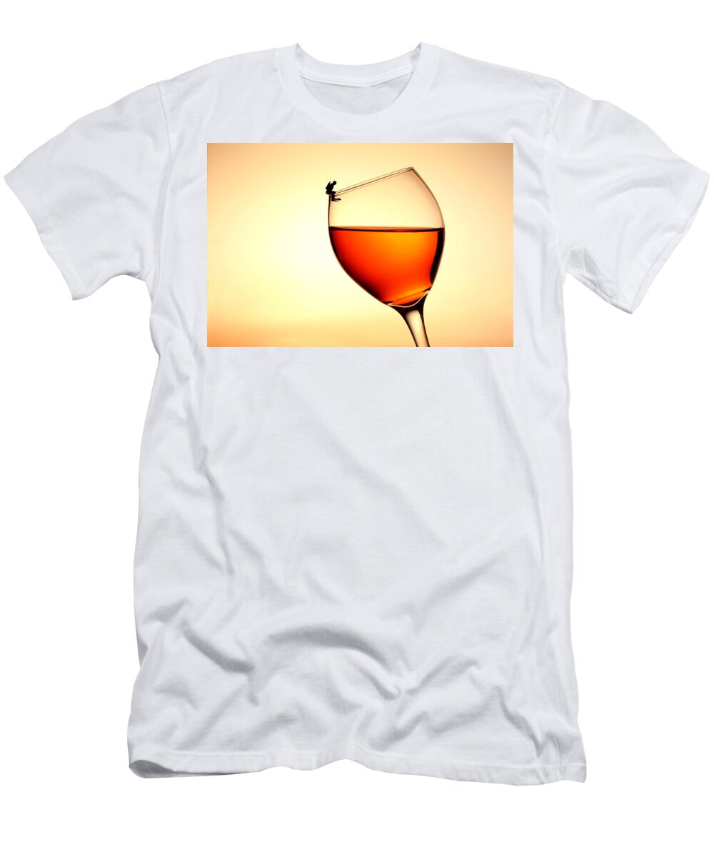 Red T-Shirt featuring the photograph Diving in red wine little people on food by Paul Ge