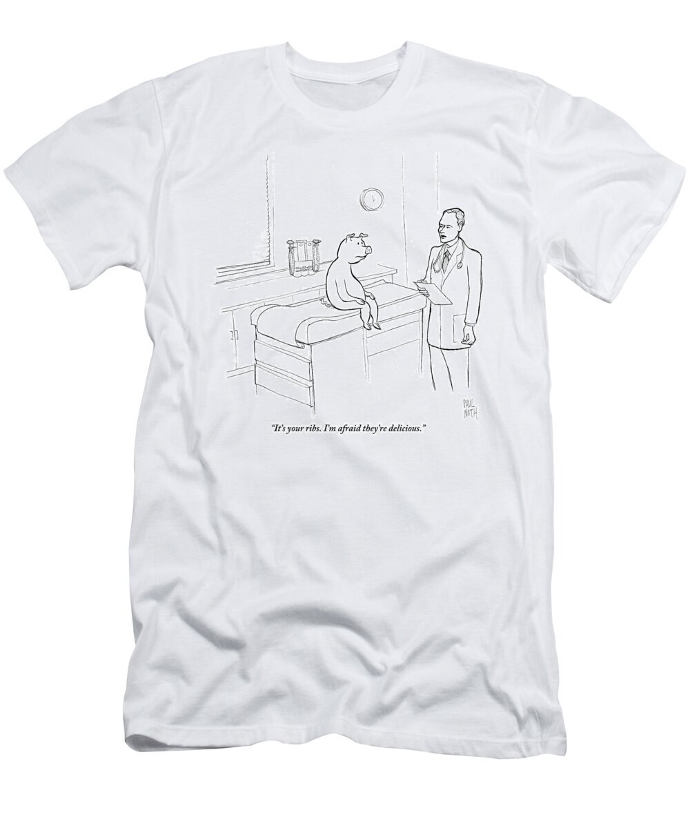 Pigs T-Shirt featuring the drawing Doctor To Pig by Paul Noth