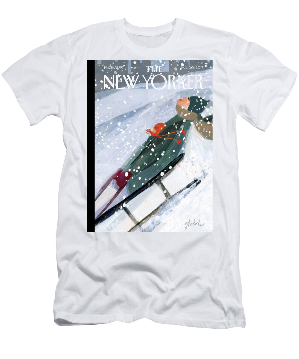 Downhill Racers T-Shirt featuring the painting Downhill Racers by Gayle Kabaker