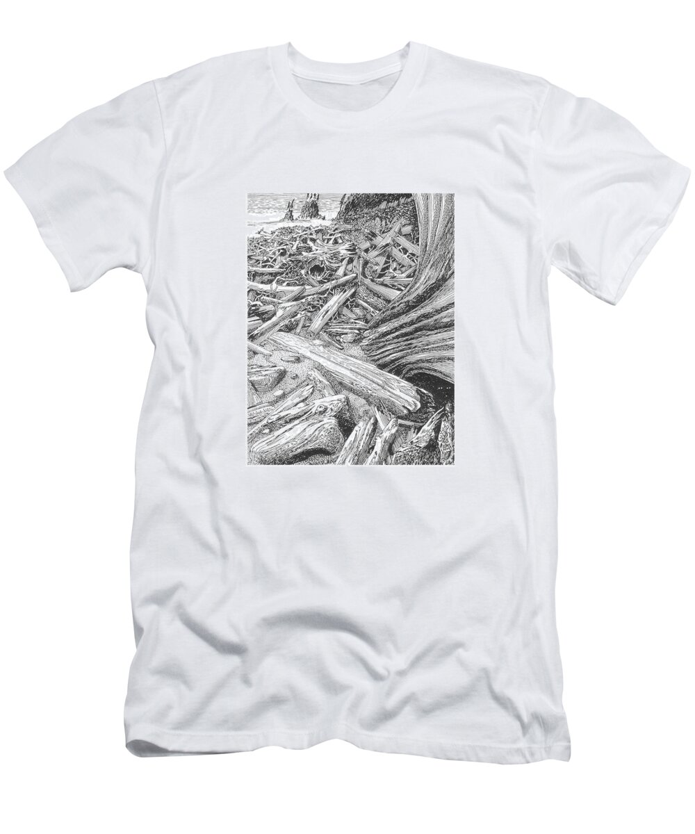 Find The Critter? T-Shirt featuring the drawing Critter in the Driftwood by Jack Pumphrey
