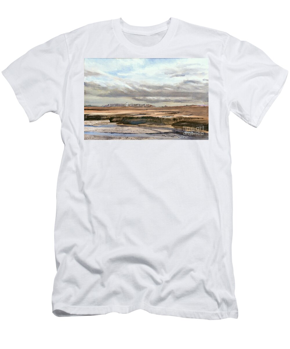 New England T-Shirt featuring the painting Ebb Tide-the Gurnet by Steve Hamlin