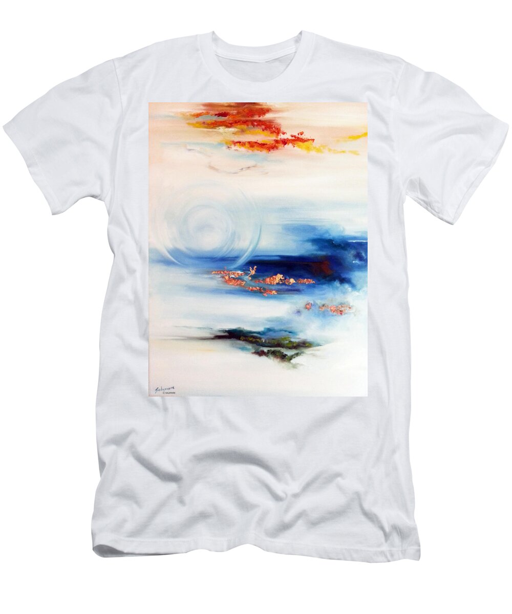 Earth Air Fire Water Four Elements Mineral Gold Leaf Abstract Color Harmony T-Shirt featuring the painting Elemental by Brenda Salamone