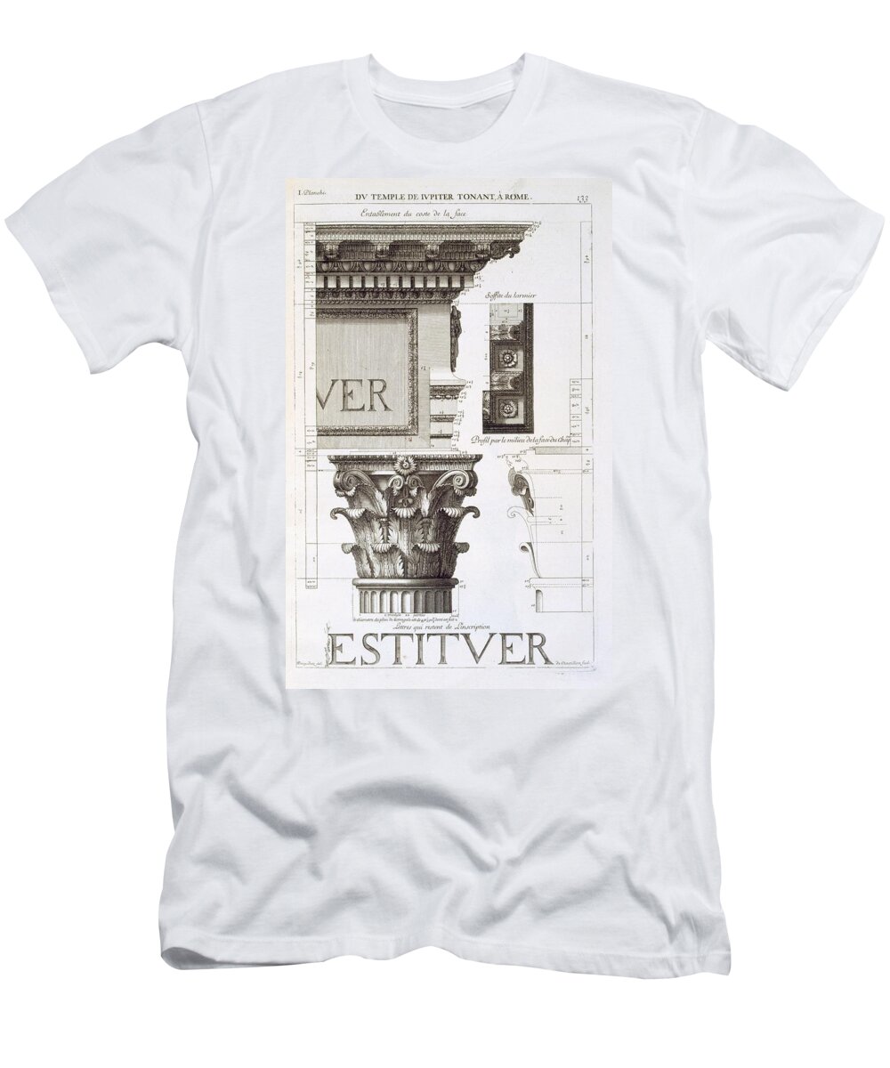 Entablature T-Shirt featuring the drawing Entablature, Capital And Inscription by Antoine Babuty Desgodets