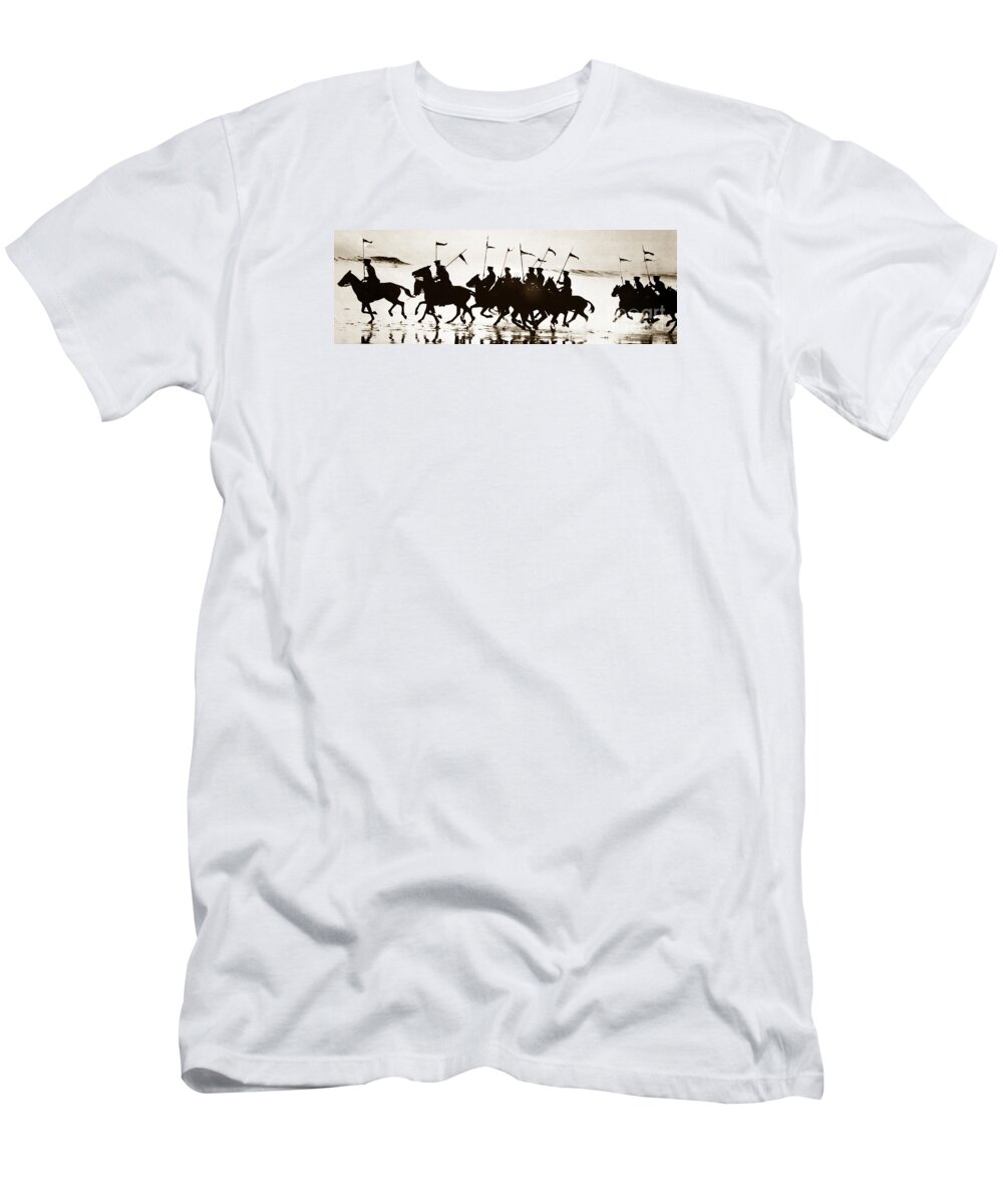 Exhibition T-Shirt featuring the photograph Exhibition platoon 11th Cavalry Del Monte Beach Monterey California 1935 by Monterey County Historical Society