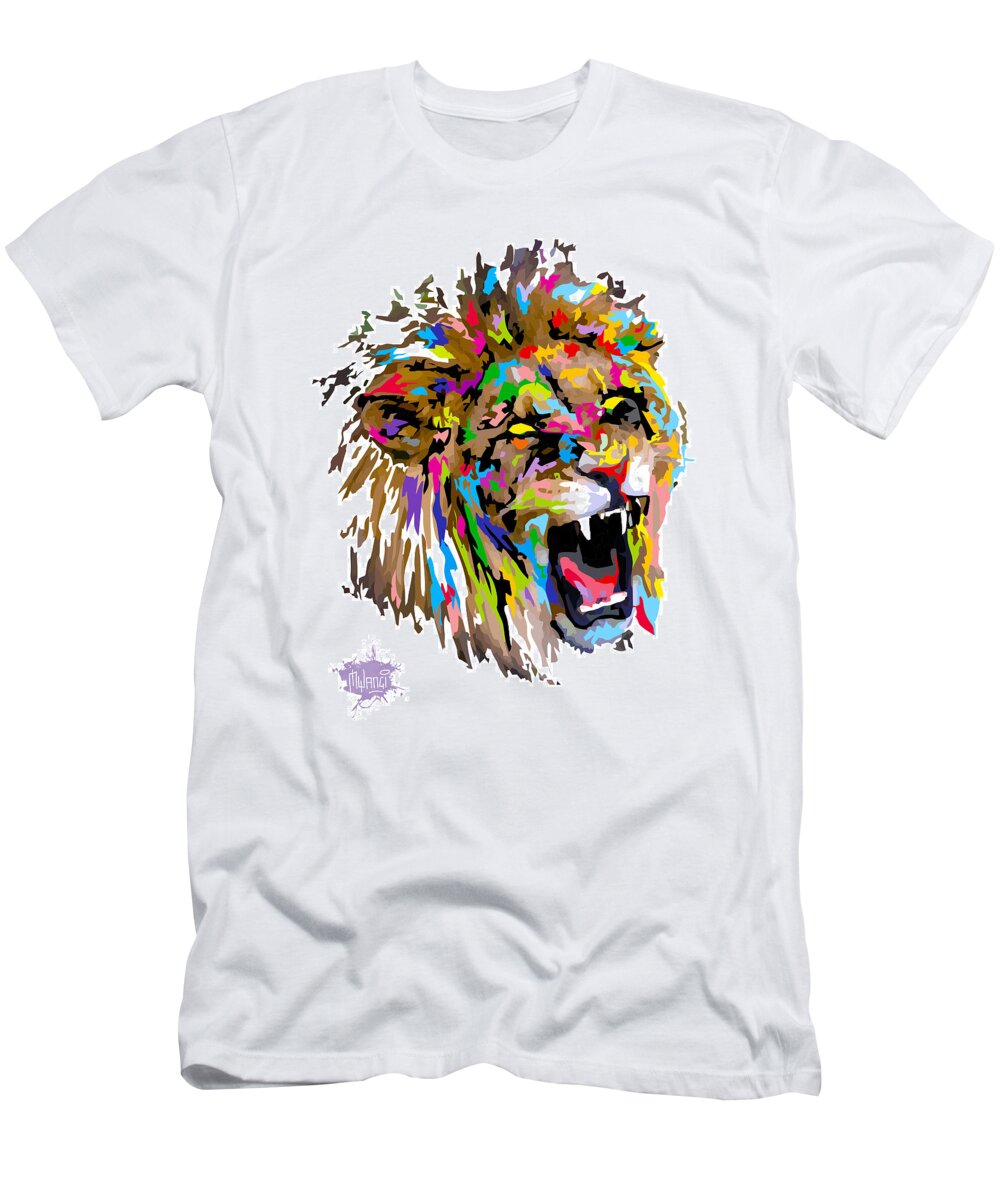 Leo T-Shirt featuring the painting Fangs by Anthony Mwangi