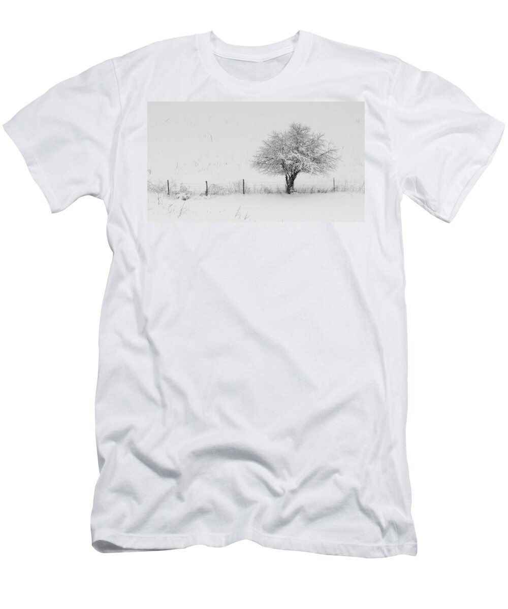 Fence T-Shirt featuring the photograph Fence line in the Wintertime by Holden The Moment