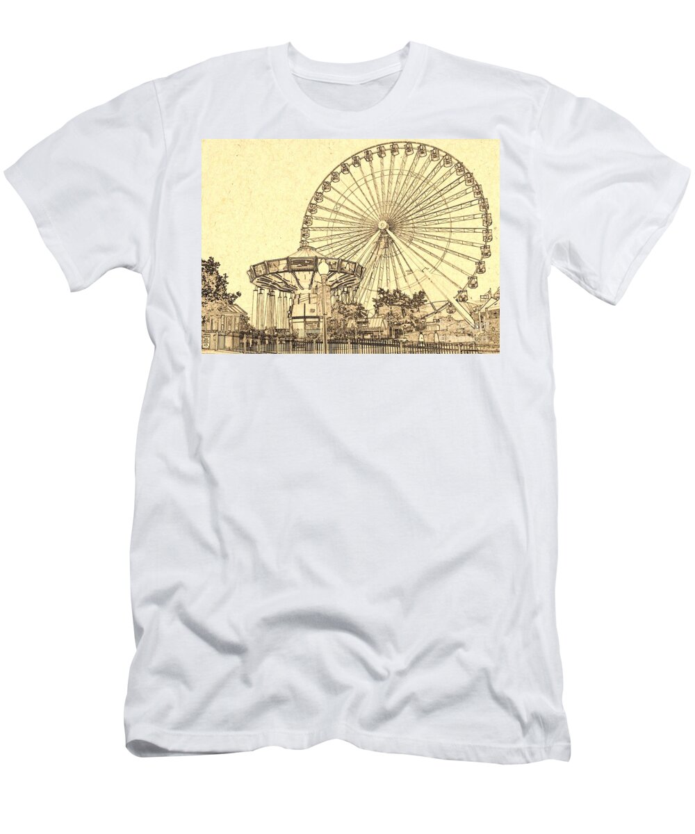 Ferris Wheel T-Shirt featuring the digital art Ferris Wheel Navy Pier by Dejan Jovanovic