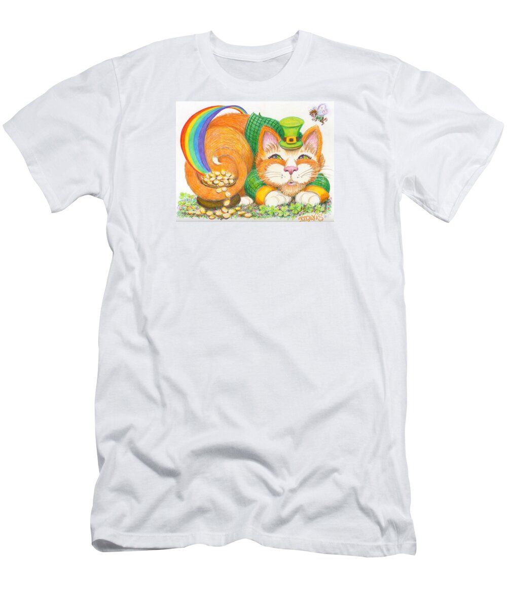 Cat T-Shirt featuring the drawing Finnegan Mc Gold by Dee Davis