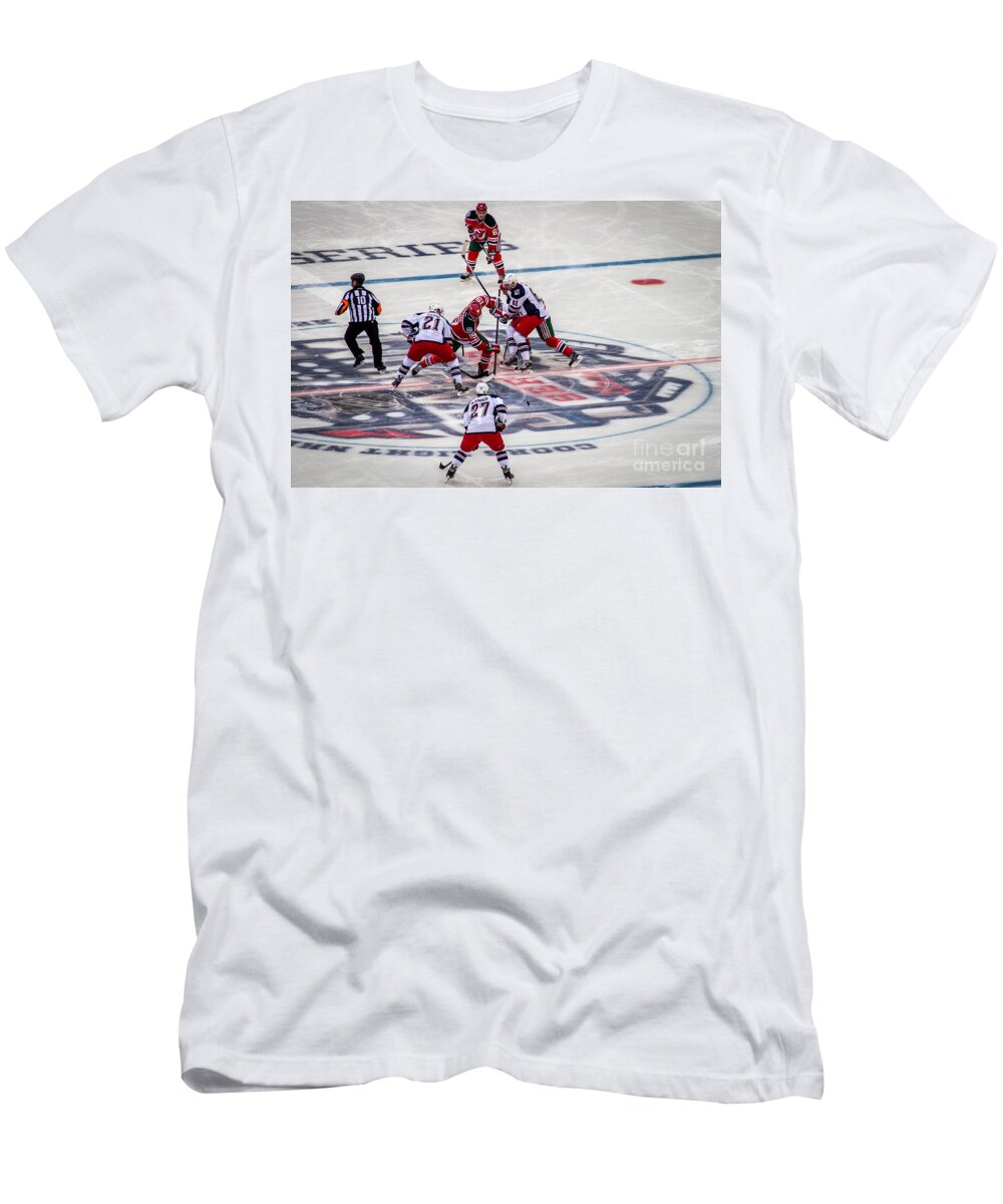Faceoff T-Shirt featuring the photograph First Faceoff by David Rucker