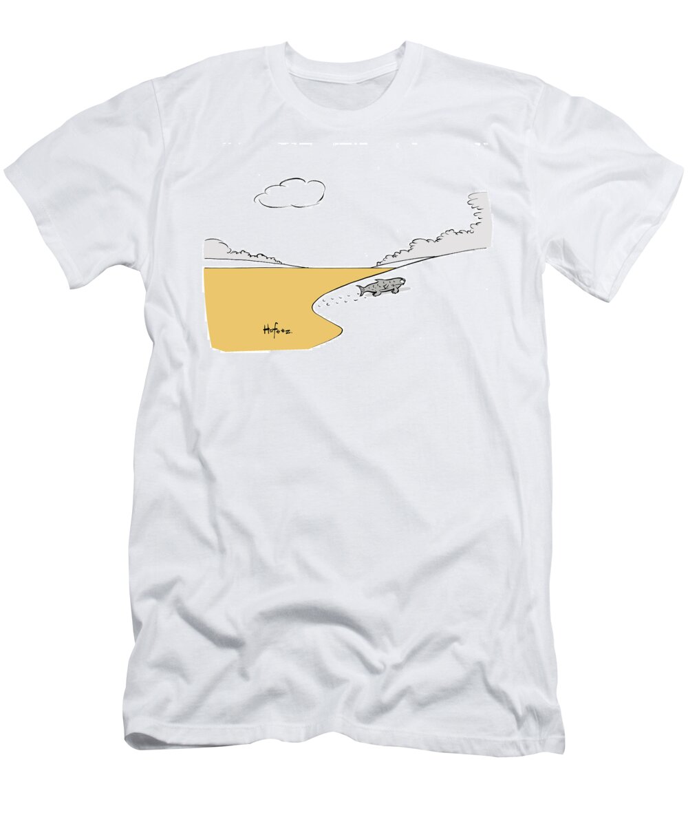 Cartoon T-Shirt featuring the drawing Fish Walking Out Of Toxic Water by Kaamran Hafeez