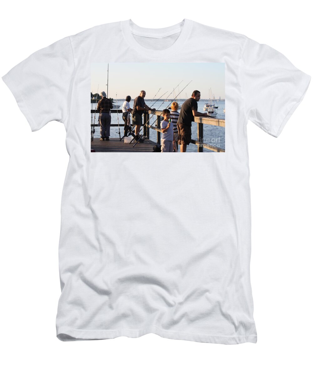 Fishing Off The Bayside Pier T-Shirt featuring the photograph Fishing Off The Bayside Pier by John Telfer