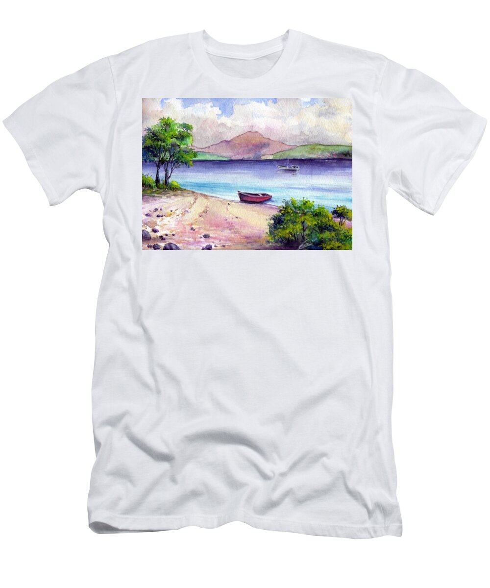 Landscape T-Shirt featuring the painting Fishing Spot by Alban Dizdari
