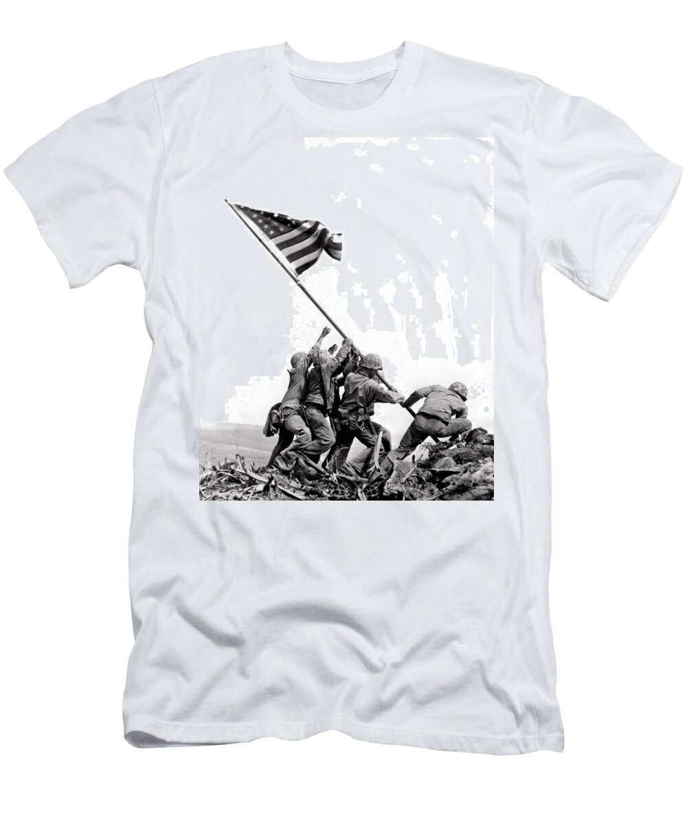 #faatoppicks T-Shirt featuring the photograph Flag Raising At Iwo Jima by Underwood Archives