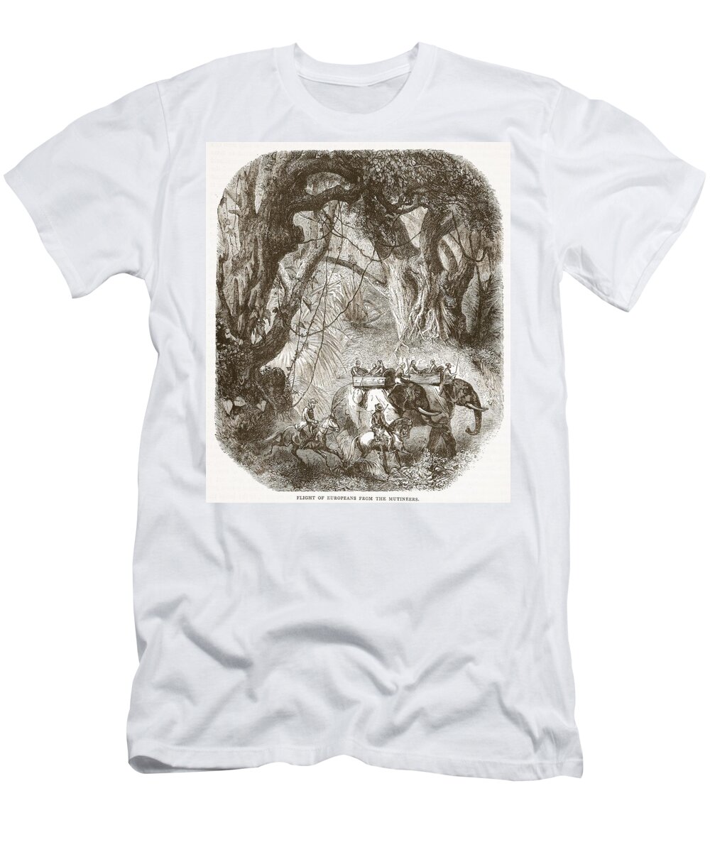Revolt T-Shirt featuring the drawing Flight Of Europeans From The Mutineers by English School