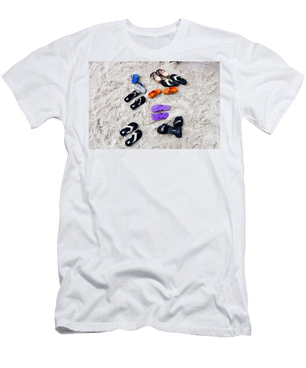 Hilton Head T-Shirt featuring the photograph Flip FLops on the Beach by Thomas Marchessault