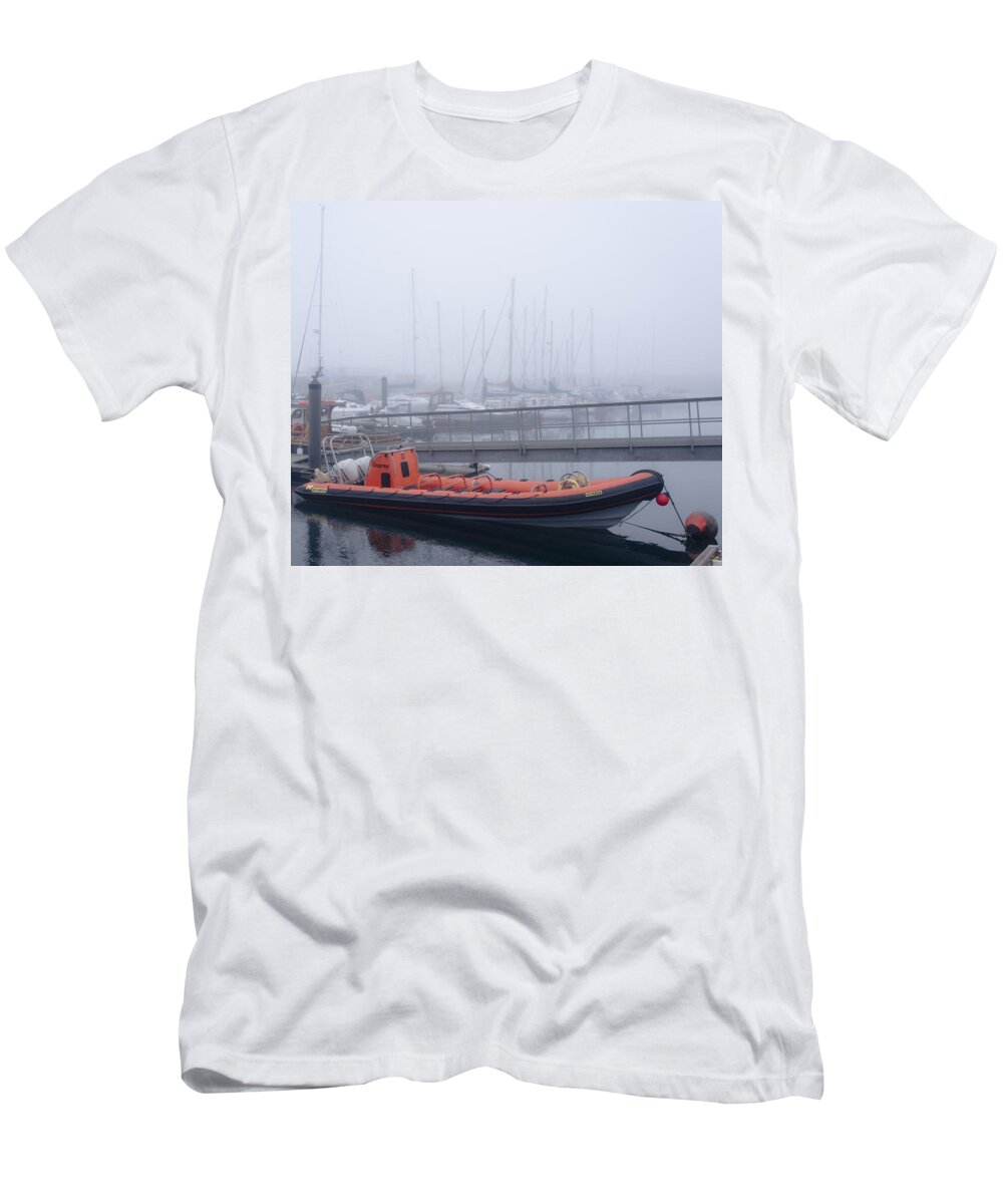 Anstruther T-Shirt featuring the photograph Fog in Marina II by Elena Perelman