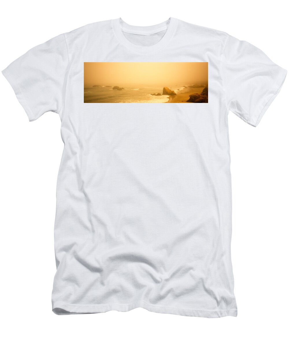 Photography T-Shirt featuring the photograph Fog Over The Beach, Mendocino by Panoramic Images