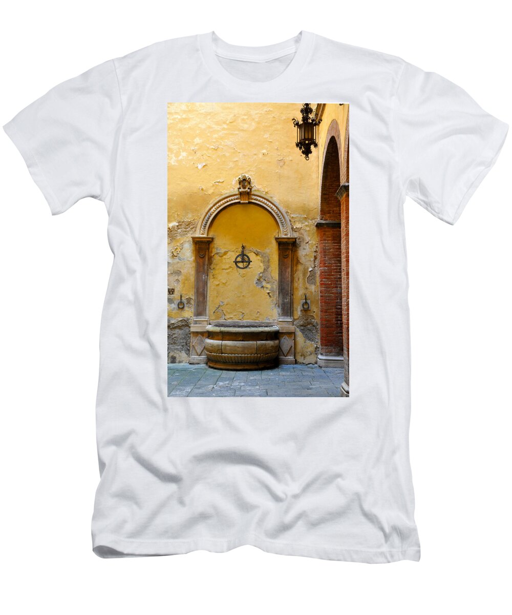 Sienna Ochre Fountain Italy T-Shirt featuring the photograph Fountain in Sienna by Susie Rieple
