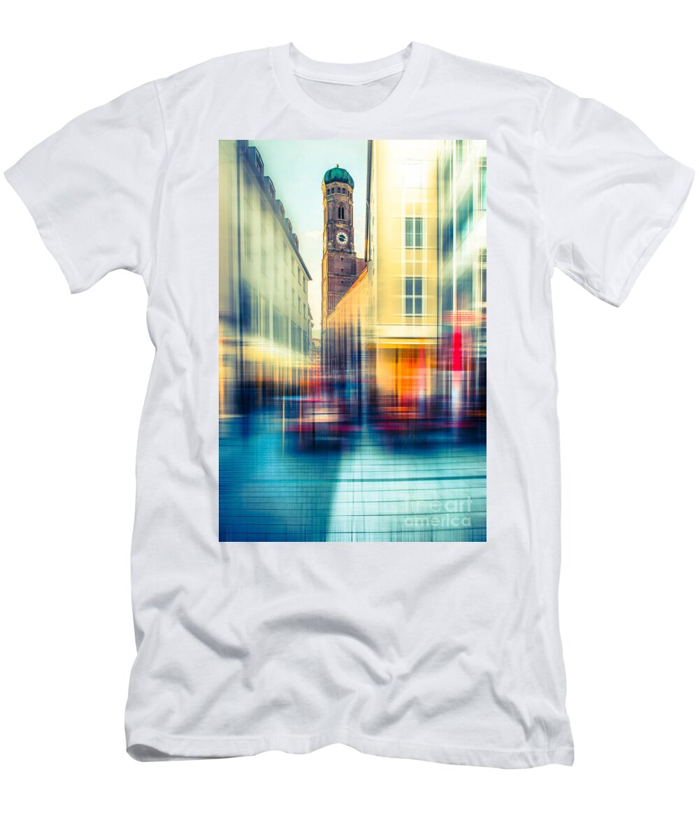 People T-Shirt featuring the photograph Frauenkirche - Munich V - vintage by Hannes Cmarits