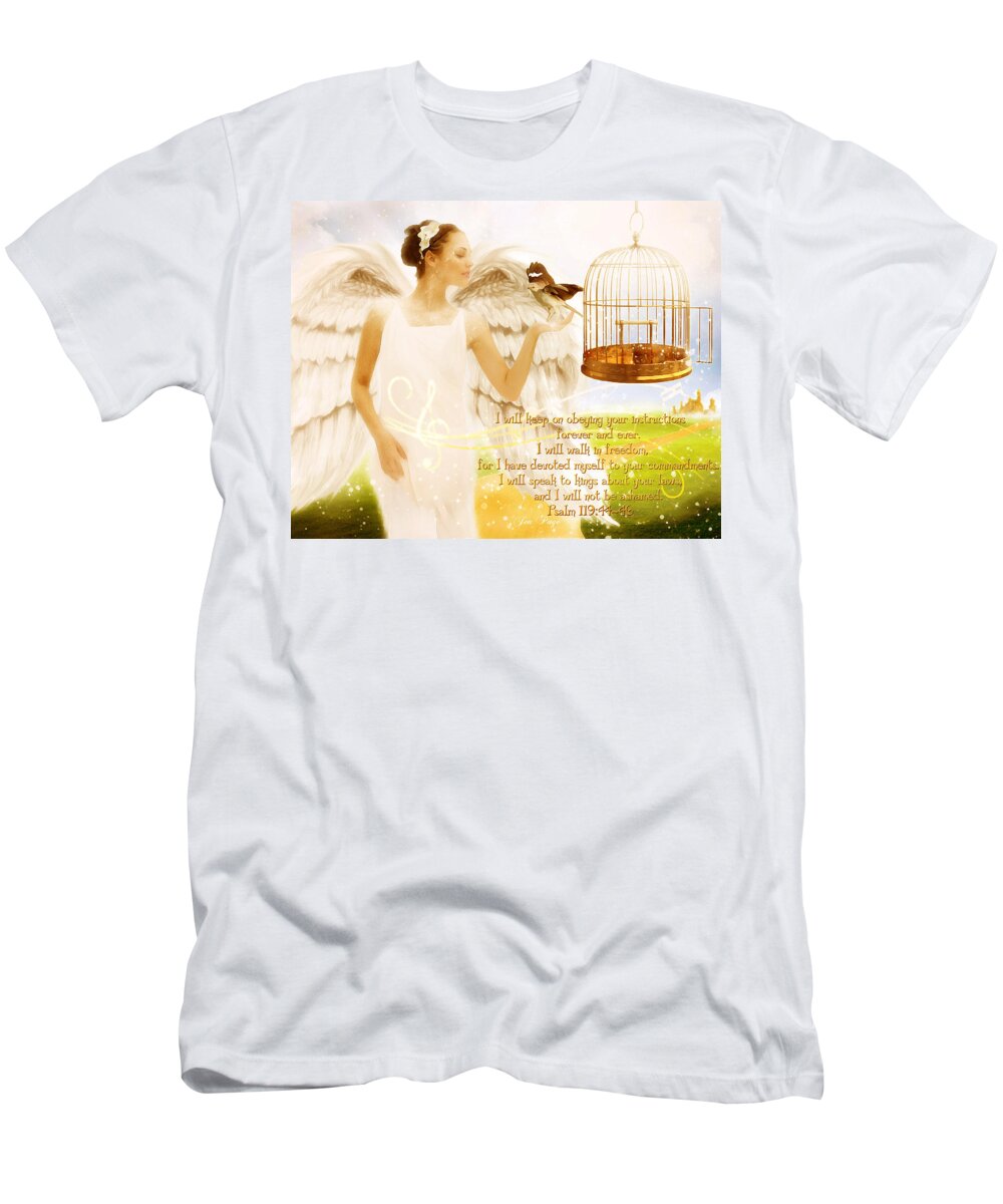 Freedom Song T-Shirt featuring the digital art Freedom Song with Scripture by Jennifer Page