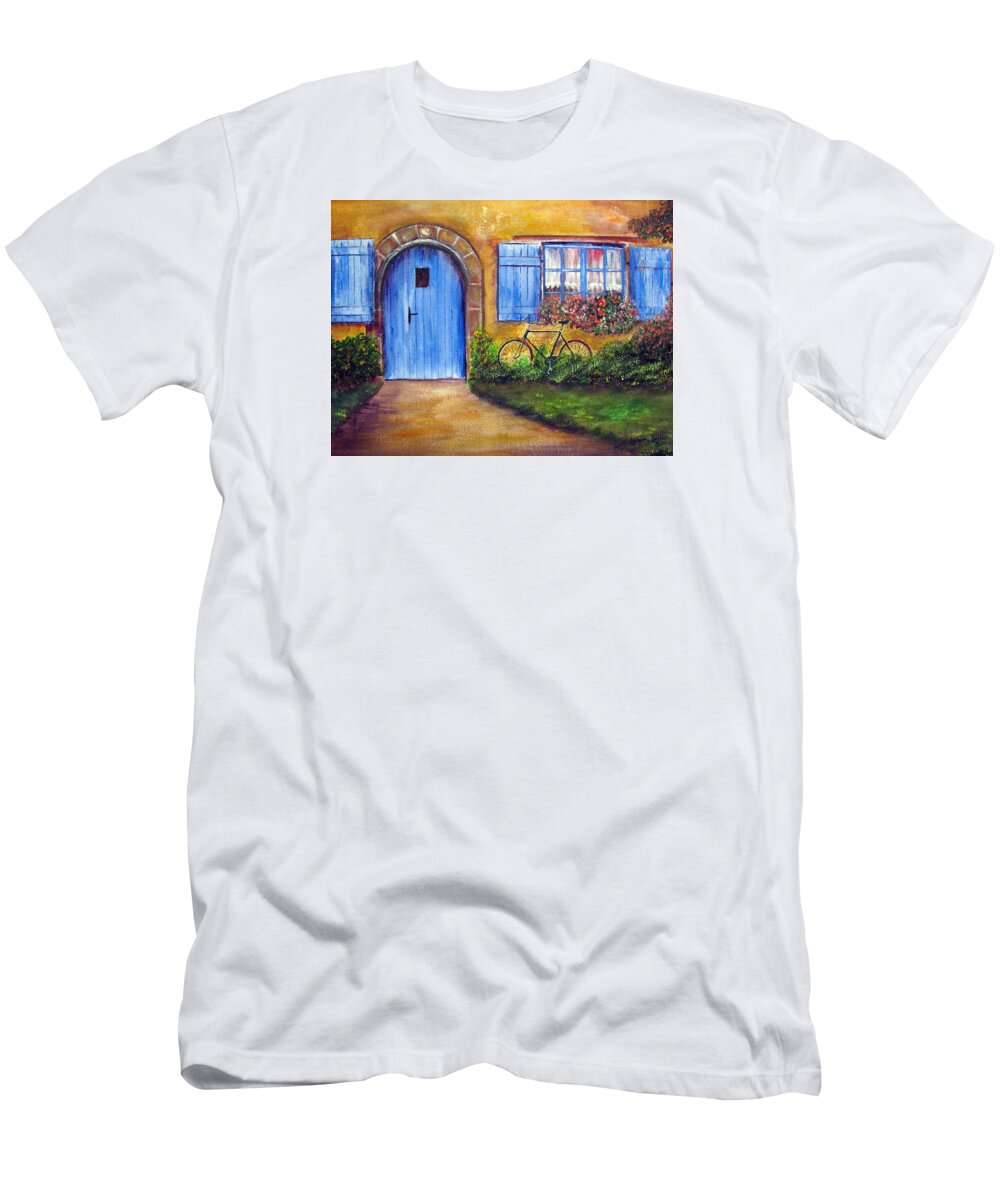 French T-Shirt featuring the painting French Cottage by Loretta Luglio