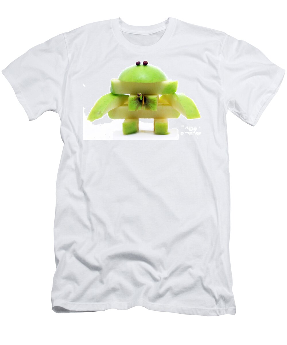 Apple T-Shirt featuring the photograph Friendly apple monster made from one apple by Simon Bratt