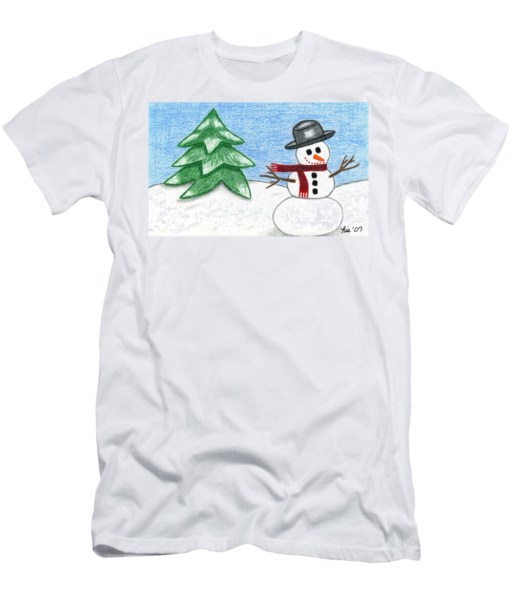 Christmas T-Shirt featuring the drawing Frostyland by Lisa Blake