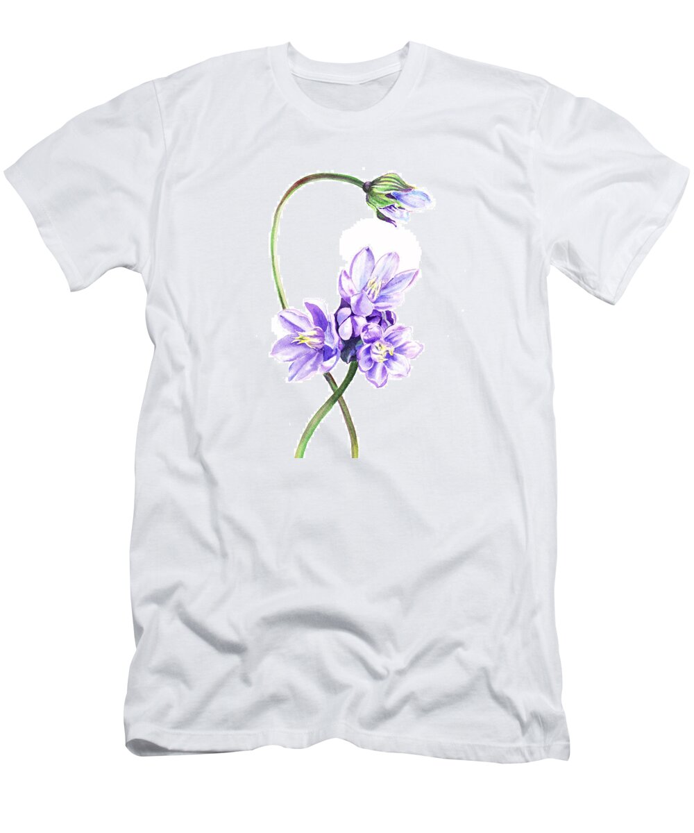 Purple Flowers T-Shirt featuring the painting Gentle Purple Flowers by Irina Sztukowski