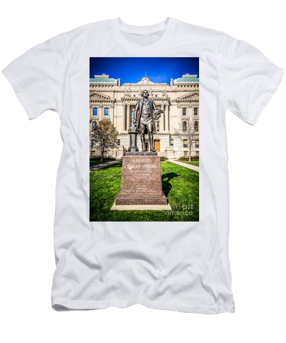 America T-Shirt featuring the photograph George Washington Statue Indianapolis Indiana Statehouse by Paul Velgos