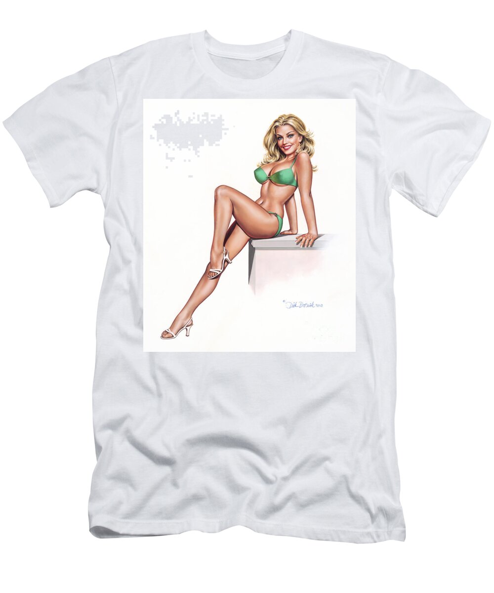 Realistic T-Shirt featuring the painting Girl In Green Bikini by Dick Bobnick