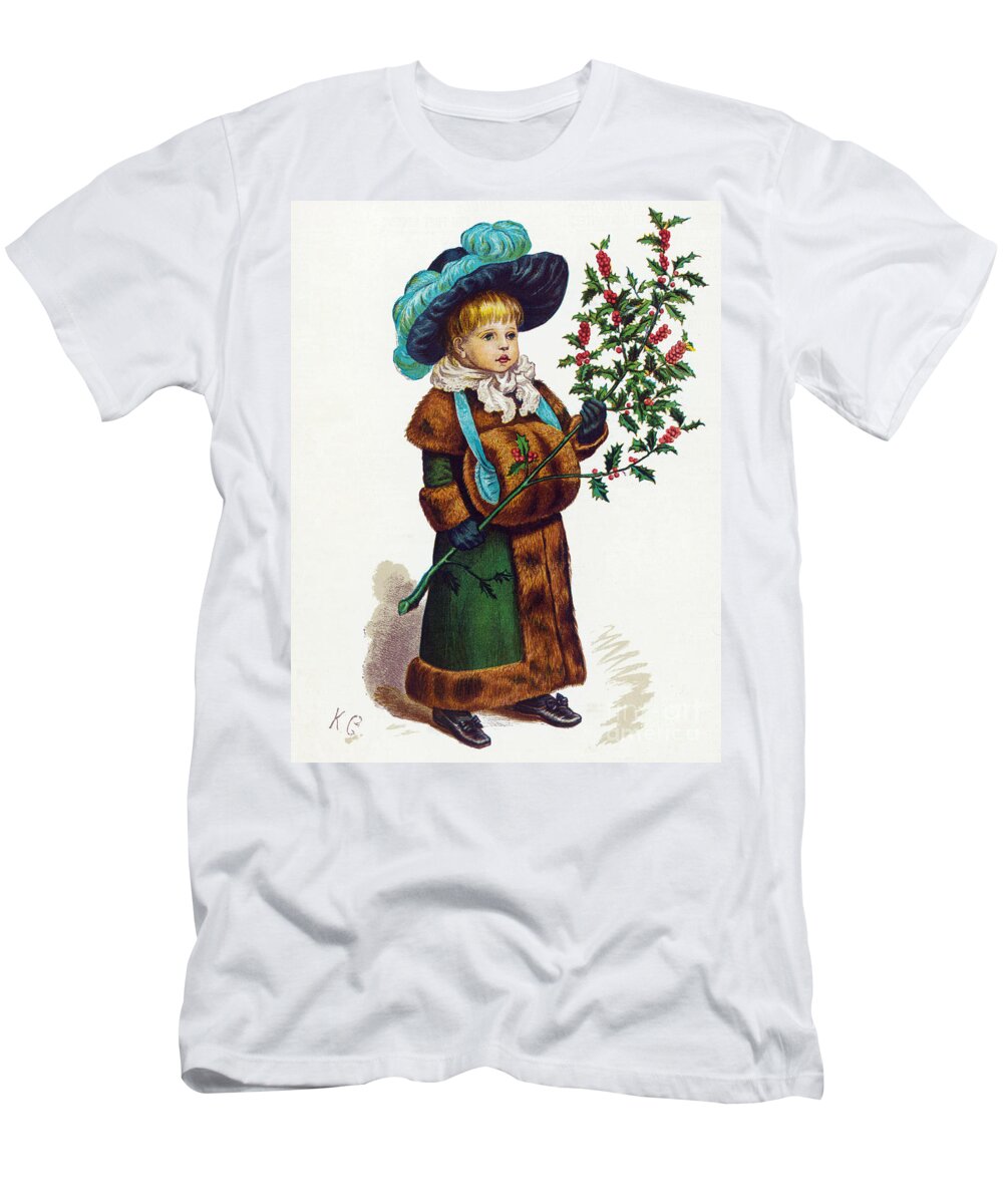 Girl T-Shirt featuring the photograph Girl With Holly by Mary Evans