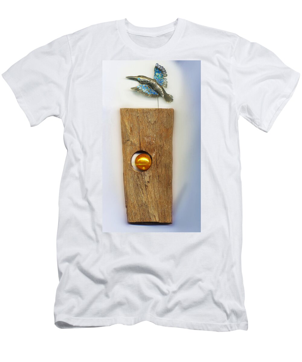 Silver T-Shirt featuring the sculpture Gold Orb by Hartmut Jager