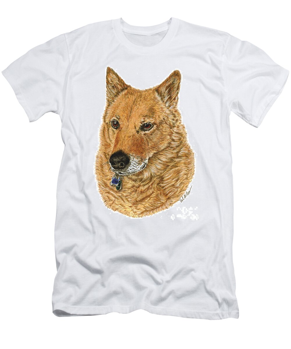 German Shepherd Chow Mix Breed T-Shirt featuring the drawing Golden Beauty by Val Miller