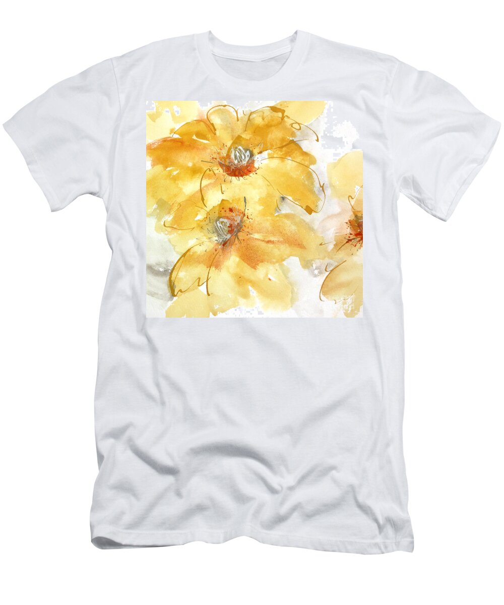 Original Watercolors T-Shirt featuring the painting Golden Clematis 1 by Chris Paschke