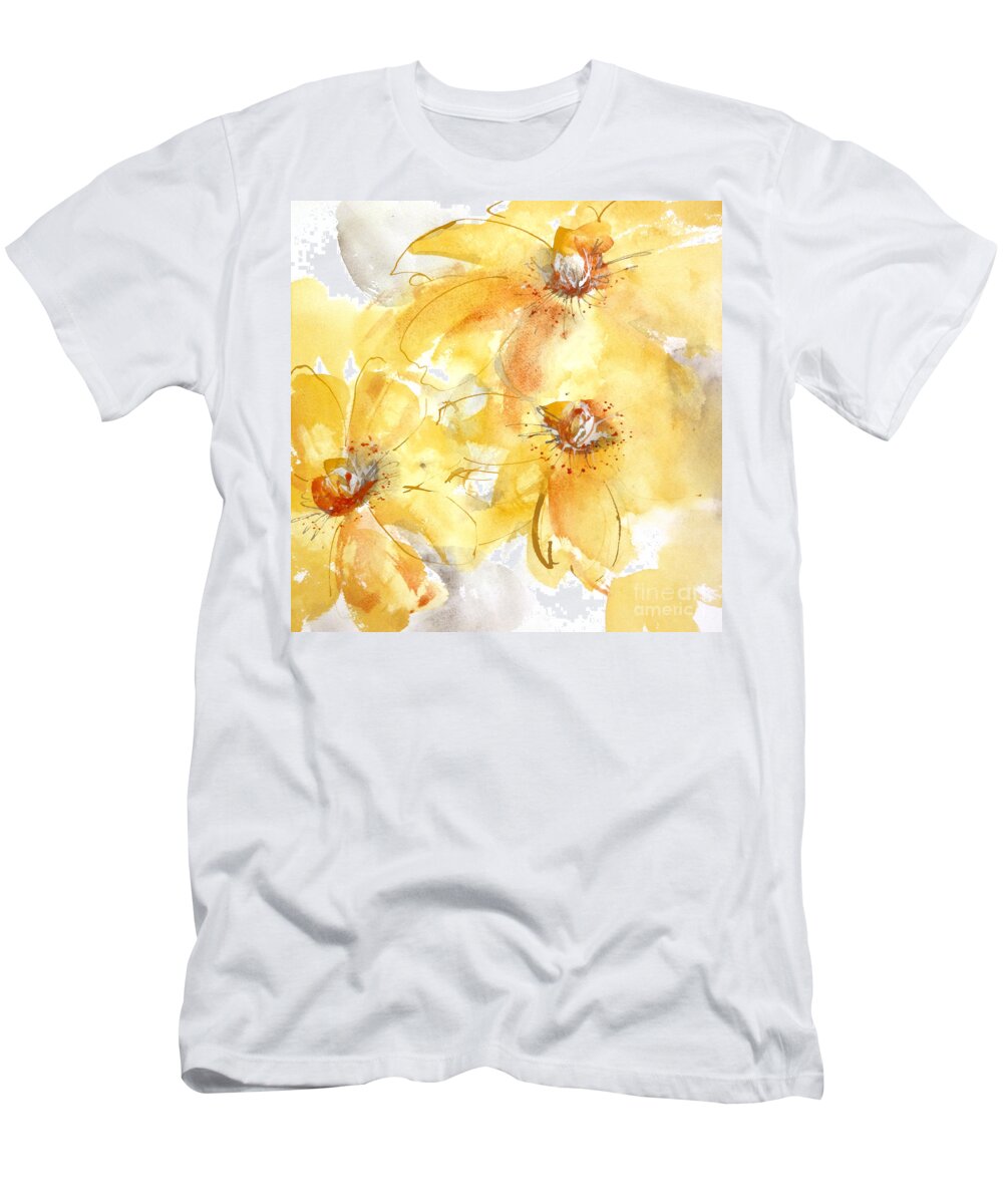 Original Watercolors T-Shirt featuring the painting Golden Clematis 2 by Chris Paschke