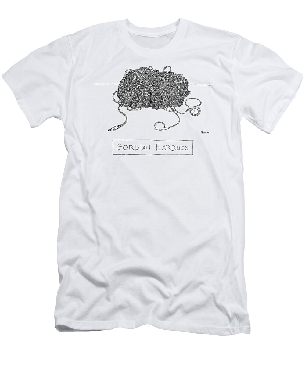 Captionless T-Shirt featuring the drawing Gordian Earbuds by Charlie Hankin