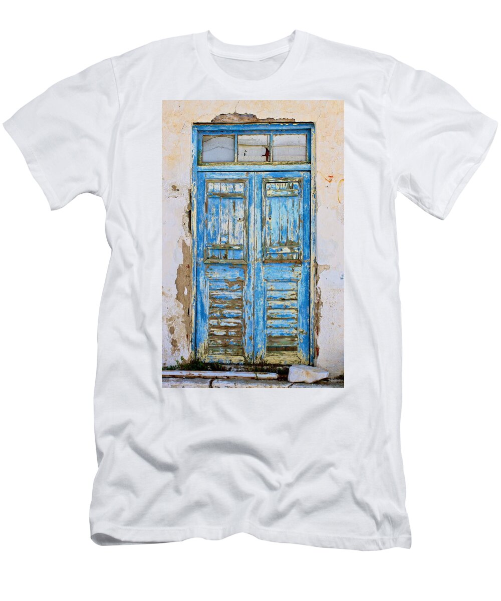 Blue T-Shirt featuring the photograph Greek Door by John Babis