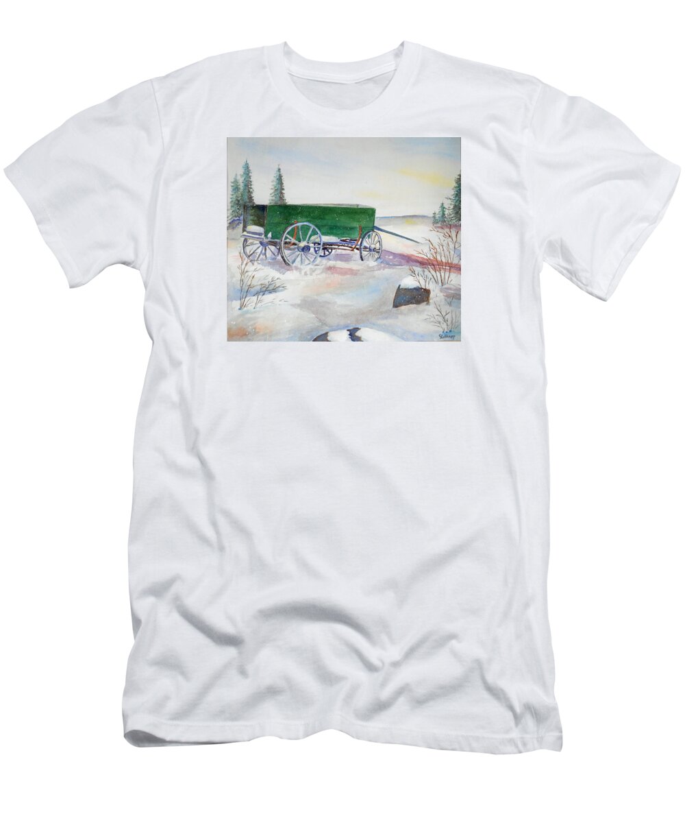 Wagon T-Shirt featuring the painting Green Wagon by Christine Lathrop
