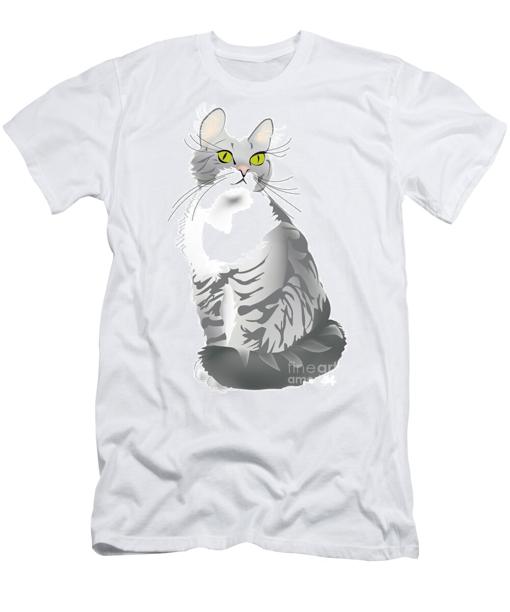 Cat T-Shirt featuring the digital art Grey Tiger Cat by Gina Koch