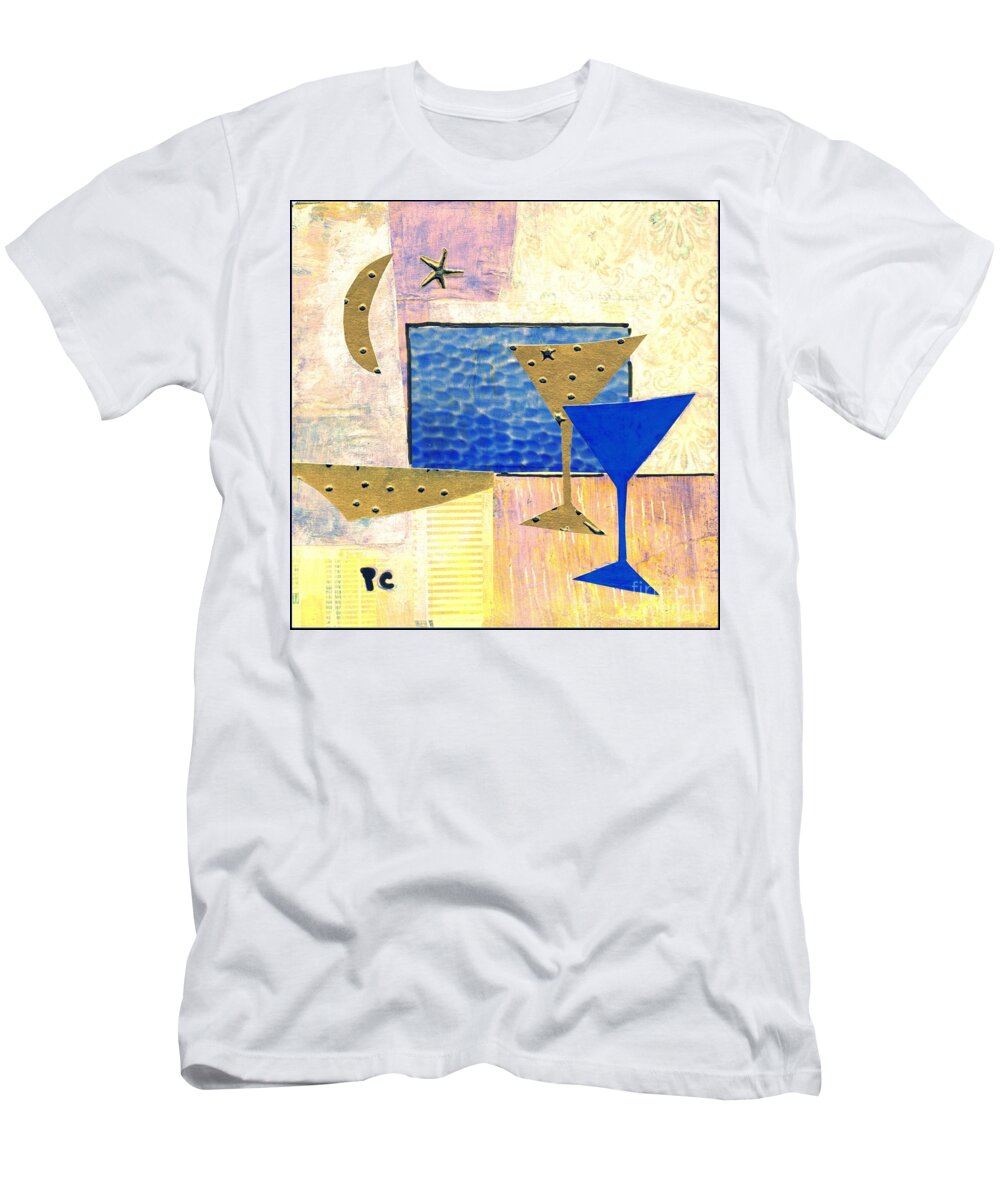 Blue T-Shirt featuring the painting Happy Hour by Patricia Cleasby