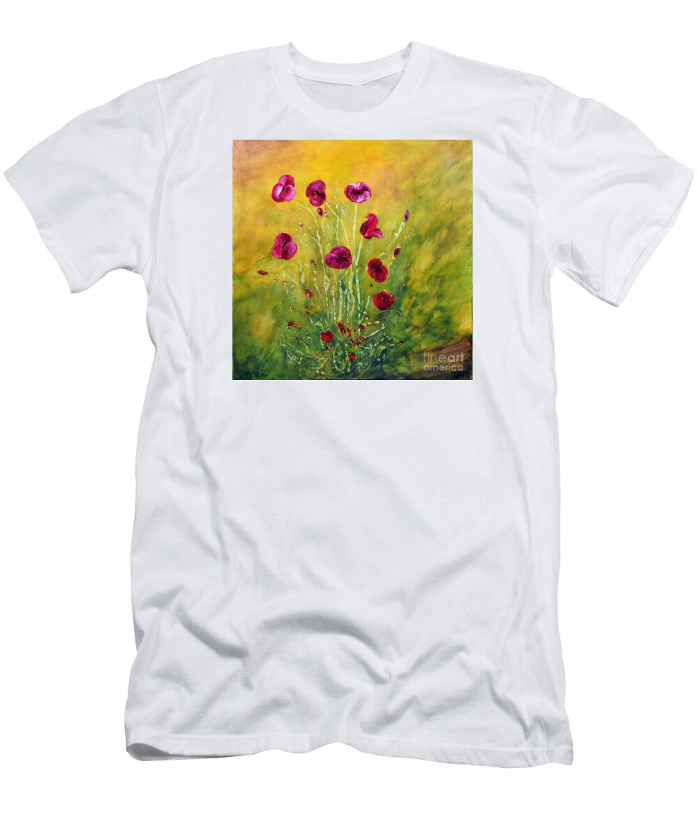 Poppies T-Shirt featuring the painting Happy Poppies by Teresa Wegrzyn