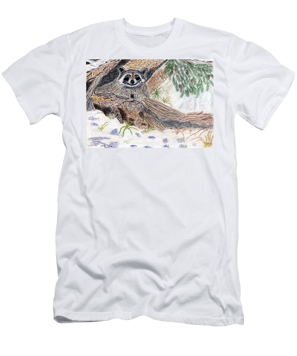 Raccoon T-Shirt featuring the painting Happy Raccoon by Linda Feinberg