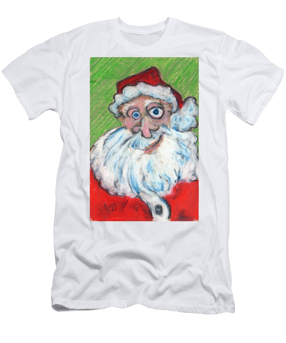 Christmas T-Shirt featuring the painting happy Santa by Todd Peterson