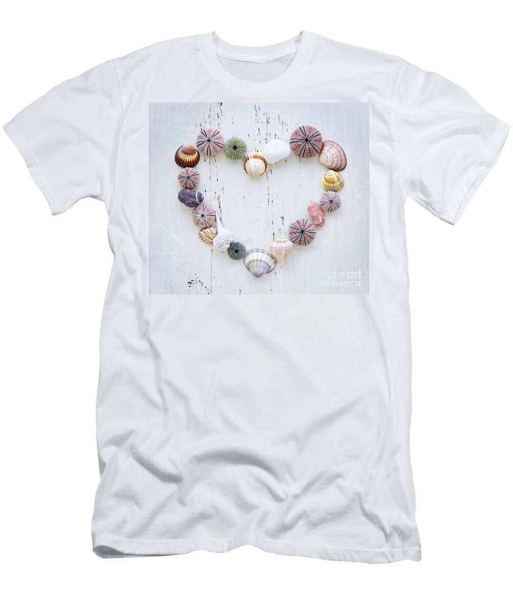 Heart T-Shirt featuring the photograph Heart of seashells and rocks by Elena Elisseeva