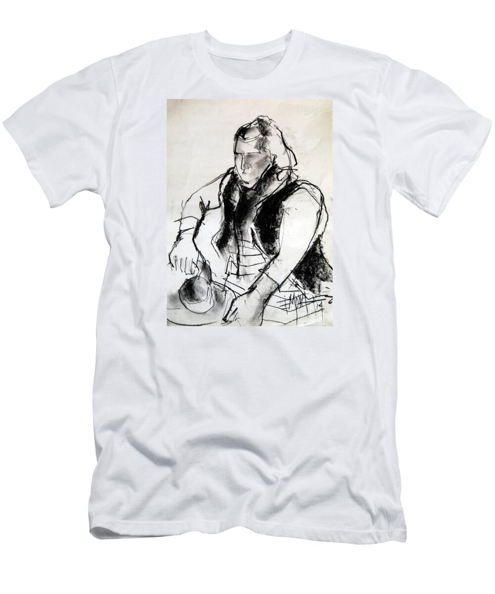 Live Model Study T-Shirt featuring the drawing Helene #3 - figure series by Mona Edulesco
