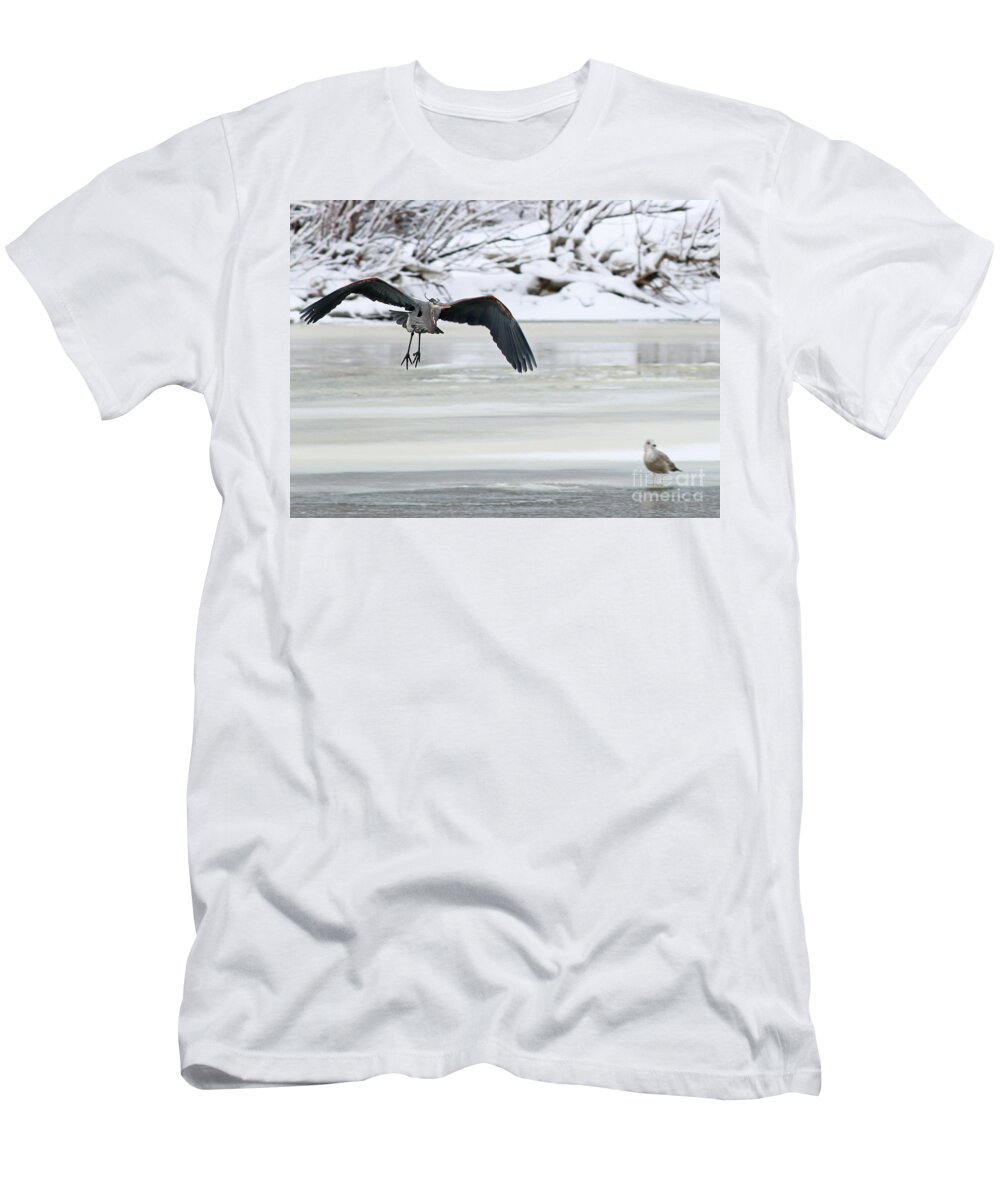 Heron T-Shirt featuring the photograph Heron and Seagull 6854 by Jack Schultz